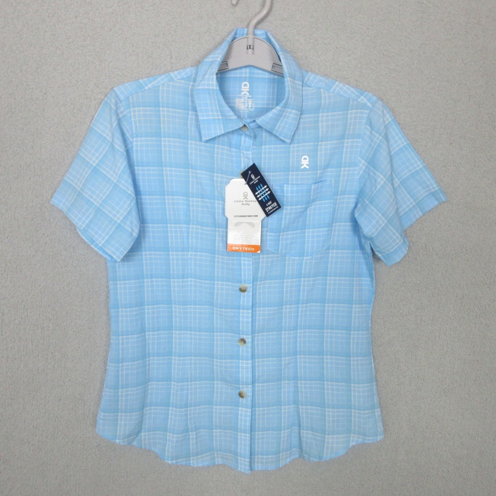Little Donkey Andy Women's Plaid Short Sleeve Button Up Shirt Size XS